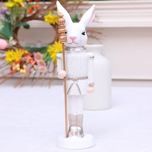 Easter resin rabbit nutcracker soldier figurine with silver boots and gold scepter