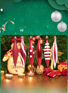 Set of 6 red Christmas icicle ornaments with glitter and stripes for tree decoration