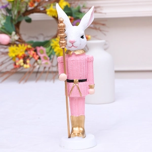 Resin Easter bunny nutcracker soldier figurine with scepter and gold boots home decor