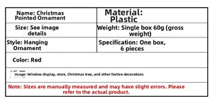 Detailed specification table for red pointed Christmas ornaments with material and size details