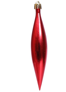Glossy red teardrop Christmas ornament with metallic finish and gold cap for tree decor
