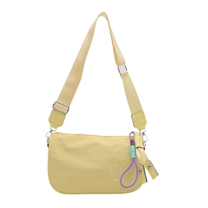 Sac bandoulière léger en nylon jaune pâle avec large sangle réglable et broderie