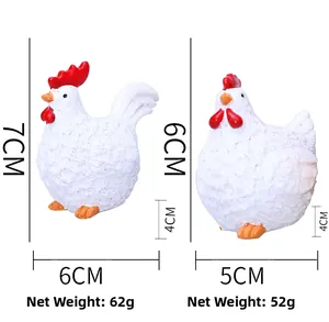 Dimensions et poids détaillés pour figurines de coq en résine de 7 cm et 6 cm