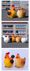Statues détaillées de coq et poule en résine avec texture de plumes pour jardin
