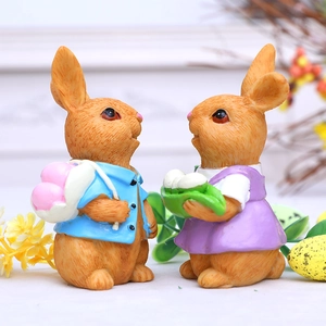 Figuras creativas de conejitos de Pascua de resina para decoración del hogar interior y exterior
