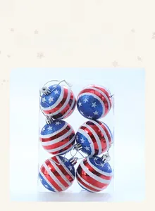 Set of six red, white and blue American Independence Day star pattern hanging ornaments