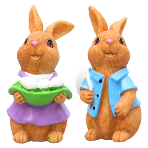 Pareja de adornos de conejo de Pascua para jardín con texturas de resina detalladas