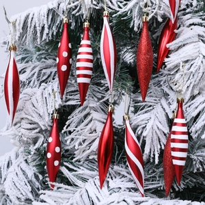 Red White Christmas Ball Ornaments Plastic Teardrop Icicle Pendant For Christmas Tree Decoration Holiday Party Home Decor