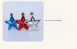Set of patriotic star ornaments in metallic blue red and silver with hanging cords