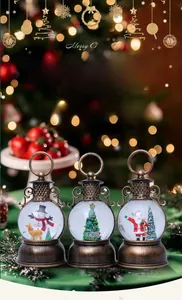 Lanternes boules à neige de Noël en bronze rétro avec bonhomme de neige et Père Noël