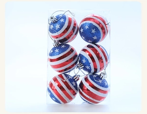 Set of 6 patriotic Independence Day ornaments with red stripes and blue star patterns