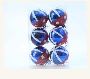 Detail of 6cm American flag style Christmas ornaments with glitter in a clear display box