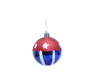 Close-up of red and blue Independence Day ornament with white stars and stripes patterns