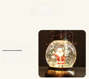 Détails de lanterne de Noël vintage avec décor de Père Noël et paillettes scintillantes