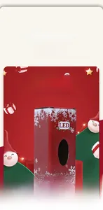 Detailed view of LED Christmas lantern packaging featuring festive red snowflake patterns