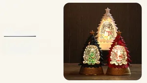 Detail of Christmas tree lanterns with glowing LED lights and festive winter scene interiors