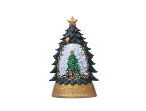 Detail of Christmas tree water lantern with Santa figurine and golden embossed base