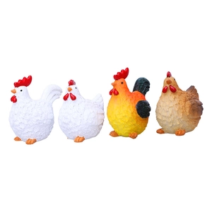 Lot de quatre figurines de coqs et poules en résine pour décoration de Pâques de jardin