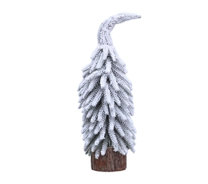 Mini sapin de Noël enneigé avec cime courbée originale et socle en bois naturel