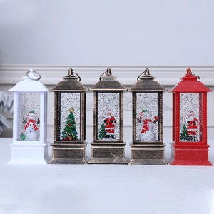 Christmas lantern water glitter snow globe set with snowman and Santa decor