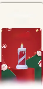Close-up of LED Christmas candle lamp with red stripes and snowy melt effect