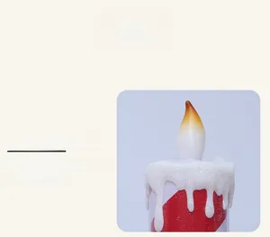Detail of LED Christmas candle with red and white stripes and faux melted wax texture