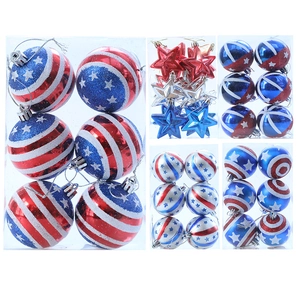 Independence Day patriotic ornaments set with red blue silver star and stripe patterns