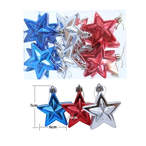 Independence Day hanging star ornaments in red, blue, and silver, 7cm x 6cm size