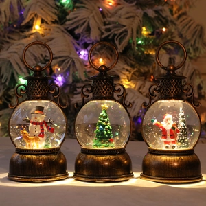 Lanternes de Noël vintage avec scènes de bonhomme de neige et Père Noël sous LED