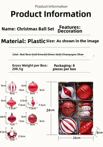 Gedetailleerde afmetingen en gewichtsspecificaties voor een set van 8 kerstballen