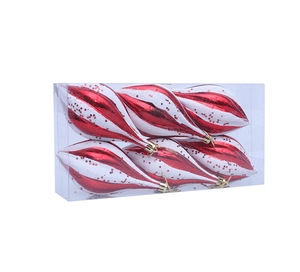 6er-Set rote und weiße Weihnachtsbaumkugeln mit Glitzerstern-Motiven in der Box