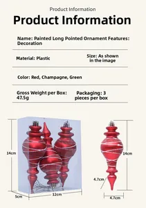 Maßtabelle für 14cm rote spiralförmige bemalte Weihnachtsschmuck-Anhänger im 3er-Set