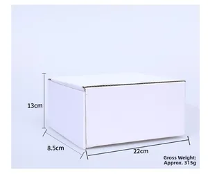 White corrugated cardboard packaging box dimensions 22x8.5x13cm weighing 315g