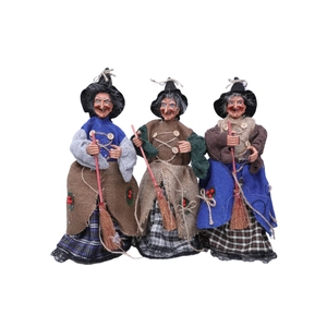 Set de tres muñecas de bruja de Halloween con mini escoba para decorar fiestas