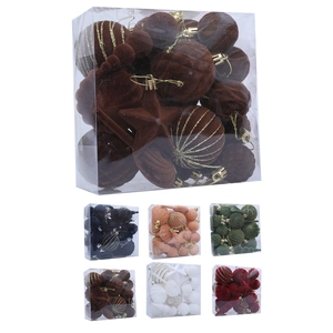 24-teiliges Set beflockte Weihnachtskugeln mit gemischten Ornamenten in Box