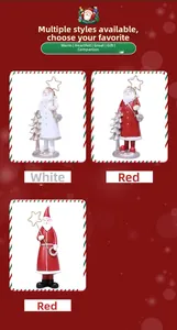 Three Santa Claus resin figurines in white and red robes with golden star wands