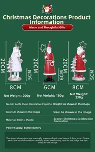 Detailed size specifications for resin Santa Claus figurines with LED star decorations