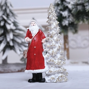 Resin Santa Claus and snowy Christmas tree home decor figurine for holiday party decoration