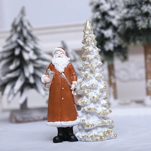 Luminous Christmas tree with Santa Claus resin figurine for cozy winter home decoration