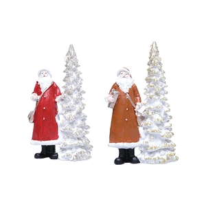 Luminous resin Santa Claus figurines with snow-covered Christmas trees for holiday home decor