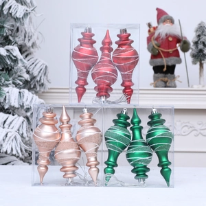 Three-piece colorful painted finial Christmas tree ornaments in red green and rose gold