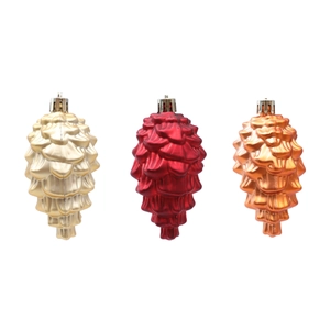 Set di 3 decorazioni natalizie a pigna in finiture metalliche oro rosso e rame lucido