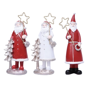 Three-piece set of Santa Claus resin figurines with LED star lights for Christmas decor