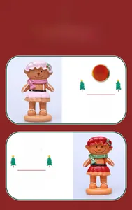 Detail of gingerbread girl ornaments with realistic cookie texture and festive scarves