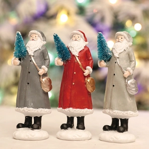 Resin Santa Claus Figurine With Christmas Tree Crossbody Bag Desktop Ornament Classic Xmas Table Decoration Home Party