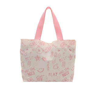 Graffiti canvas tote bag with pink straps featuring bear and street art prints