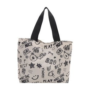 Off-white large tote bag with black graffiti prints and durable shoulder straps