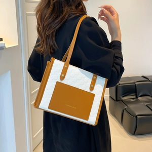 Grand sac cabas minimaliste avec coutures contrastées et texture gaufrée pour femme