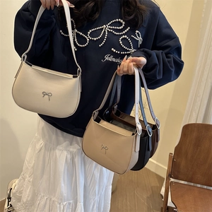 Elegant minimalist hobo shoulder bag for women with chic metal bow clasp in four colors