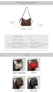 Detailed size specifications and color options for the woven PU leather hobo handbag